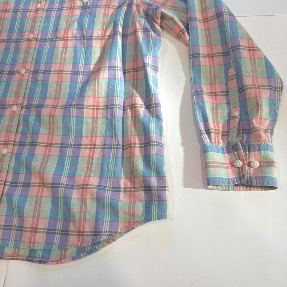 LL Bean Womens Colorful Plaid Madras Button Up Shirt Size LARGE - Picture 6 of 11